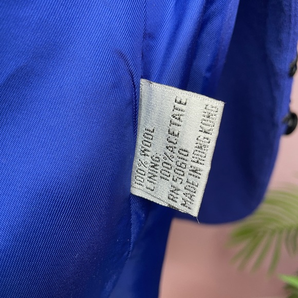 Vintage Sequin Rhinestone Blazer Wool Royal Blue black sequin rhinestone detail - Picture 11 of 11